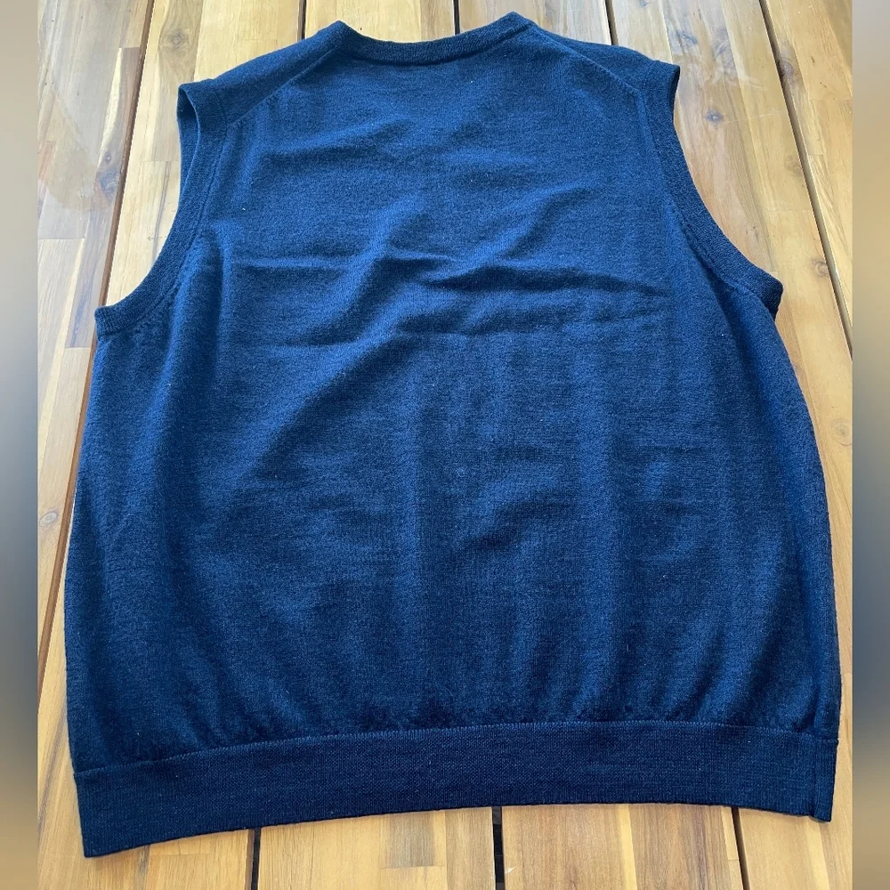 Turnbury Mens Extra Fine Merino Wool Navy Blue V-Neck‎ Sweater Vest Size Xxl